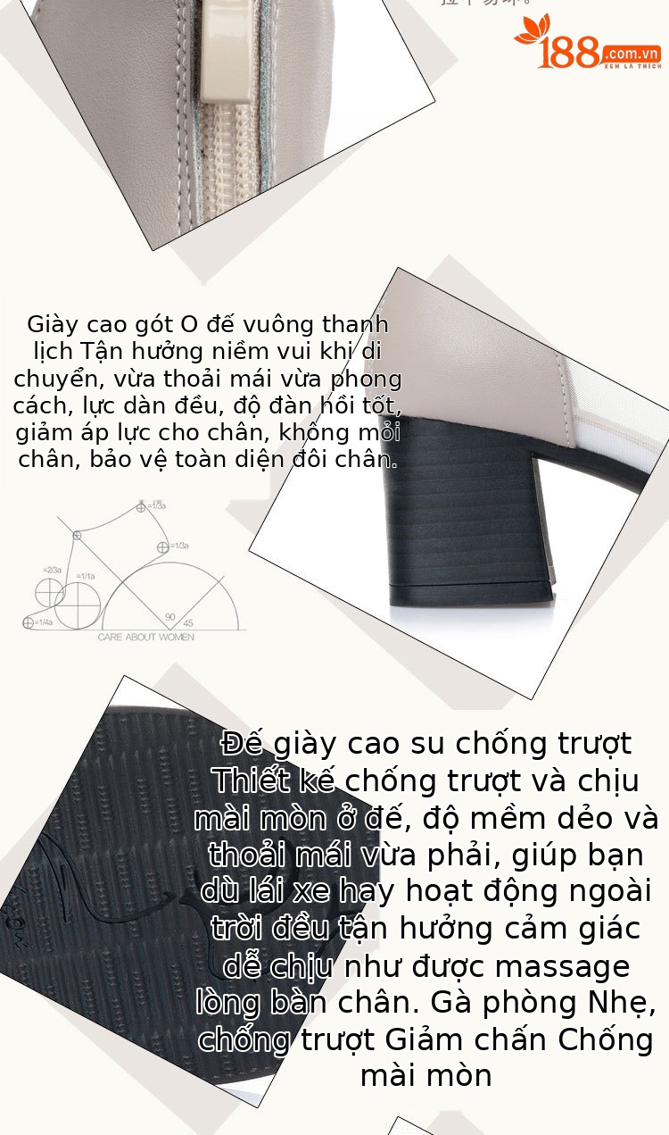 Boot lưới nữ cổ thấp gót vuông da thật hở mũi — màu đen chi tiết 4