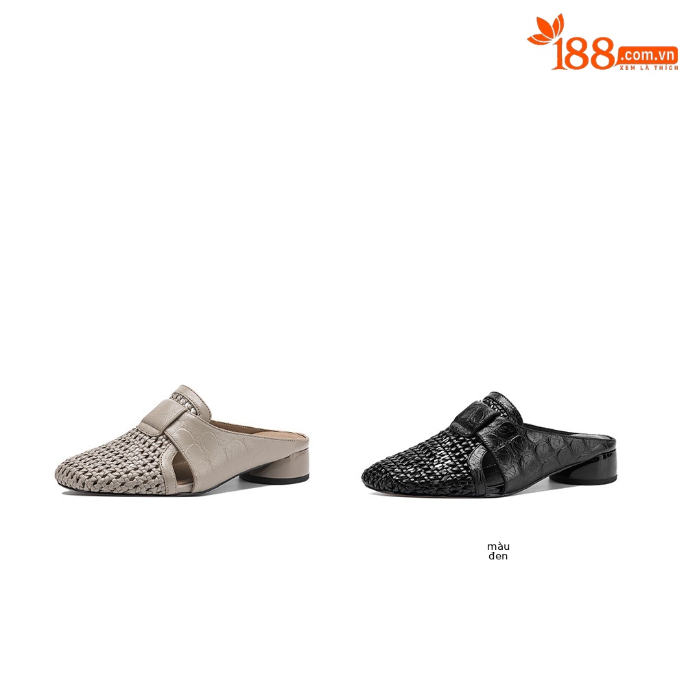 Sandal nữ quai chữ V mũi kín phong cách vintage gót thấp — đen chi tiết 5