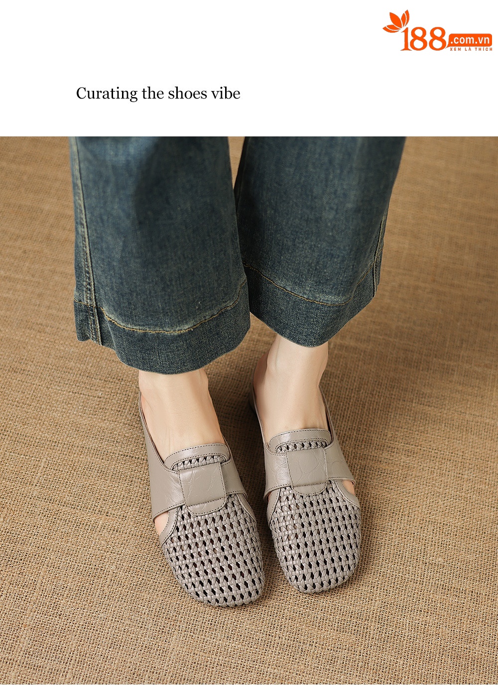 Sandal nữ quai chữ V mũi kín phong cách vintage gót thấp — đen chi tiết 10