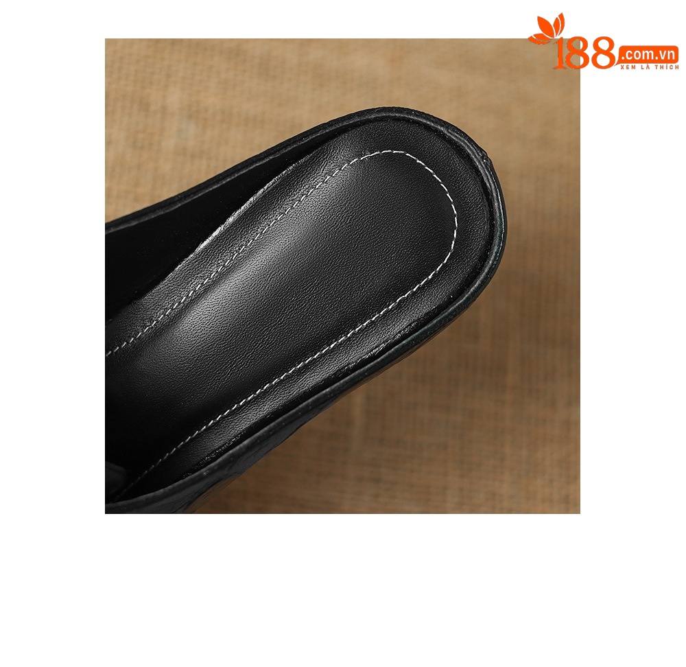 Sandal nữ quai chữ V mũi kín phong cách vintage gót thấp — đen chi tiết 22