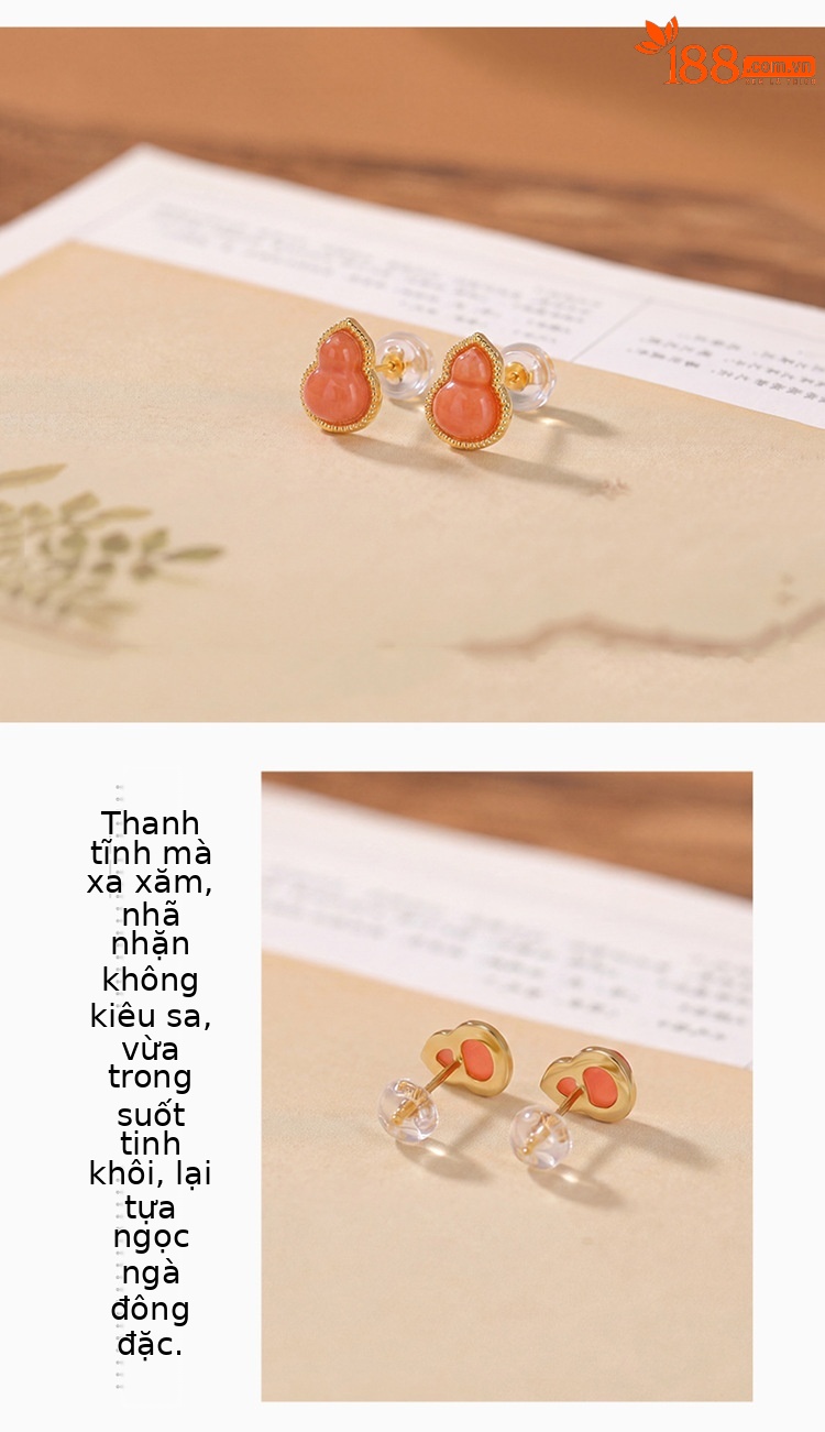 Bông tai bạc S925 đính đá hồ lô mã não mật sáp phong cách Trung Quốc — Mẫu Emerald chi tiết 3