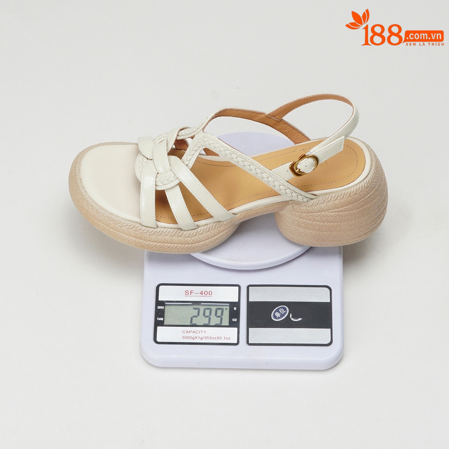 Sandal nữ hở mũi gót vuông đế dày 6 cm phong cách dệt — màu trắng ngà chi tiết 1