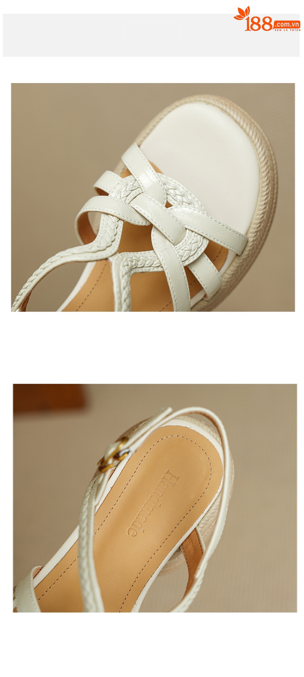 Sandal nữ hở mũi gót vuông đế dày 6 cm phong cách dệt — màu trắng ngà chi tiết 15