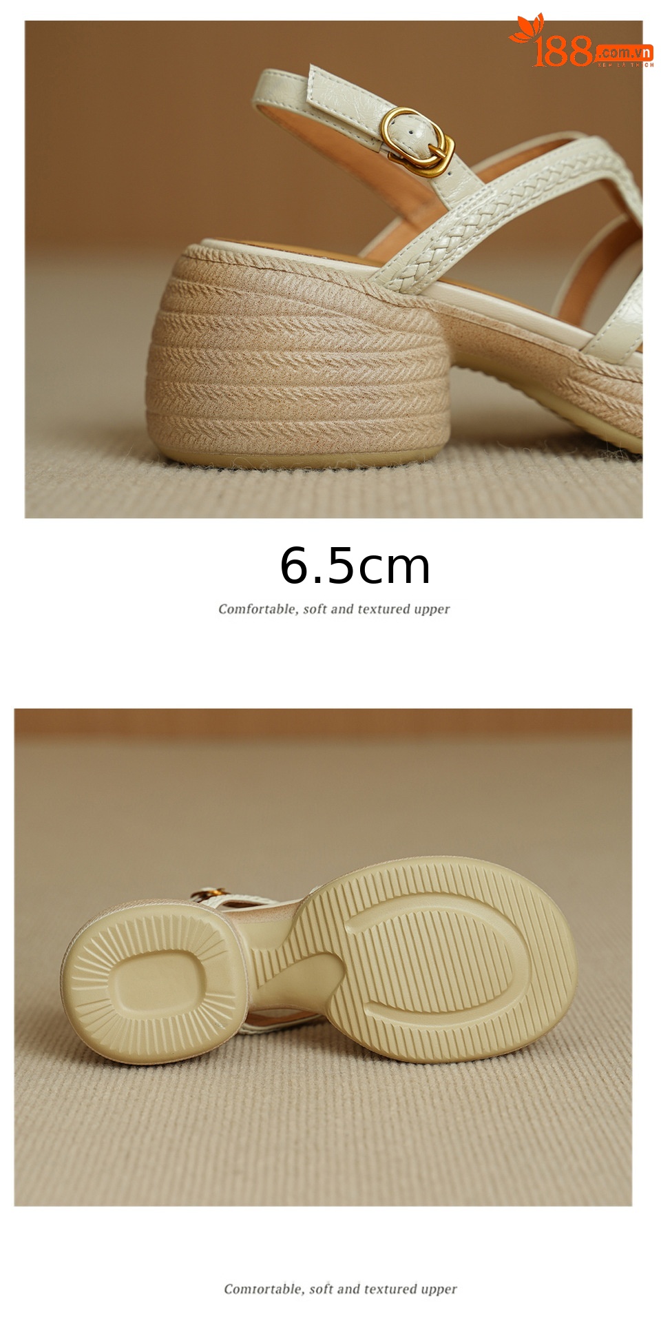 Sandal nữ hở mũi gót vuông đế dày 6 cm phong cách dệt — màu trắng ngà chi tiết 16