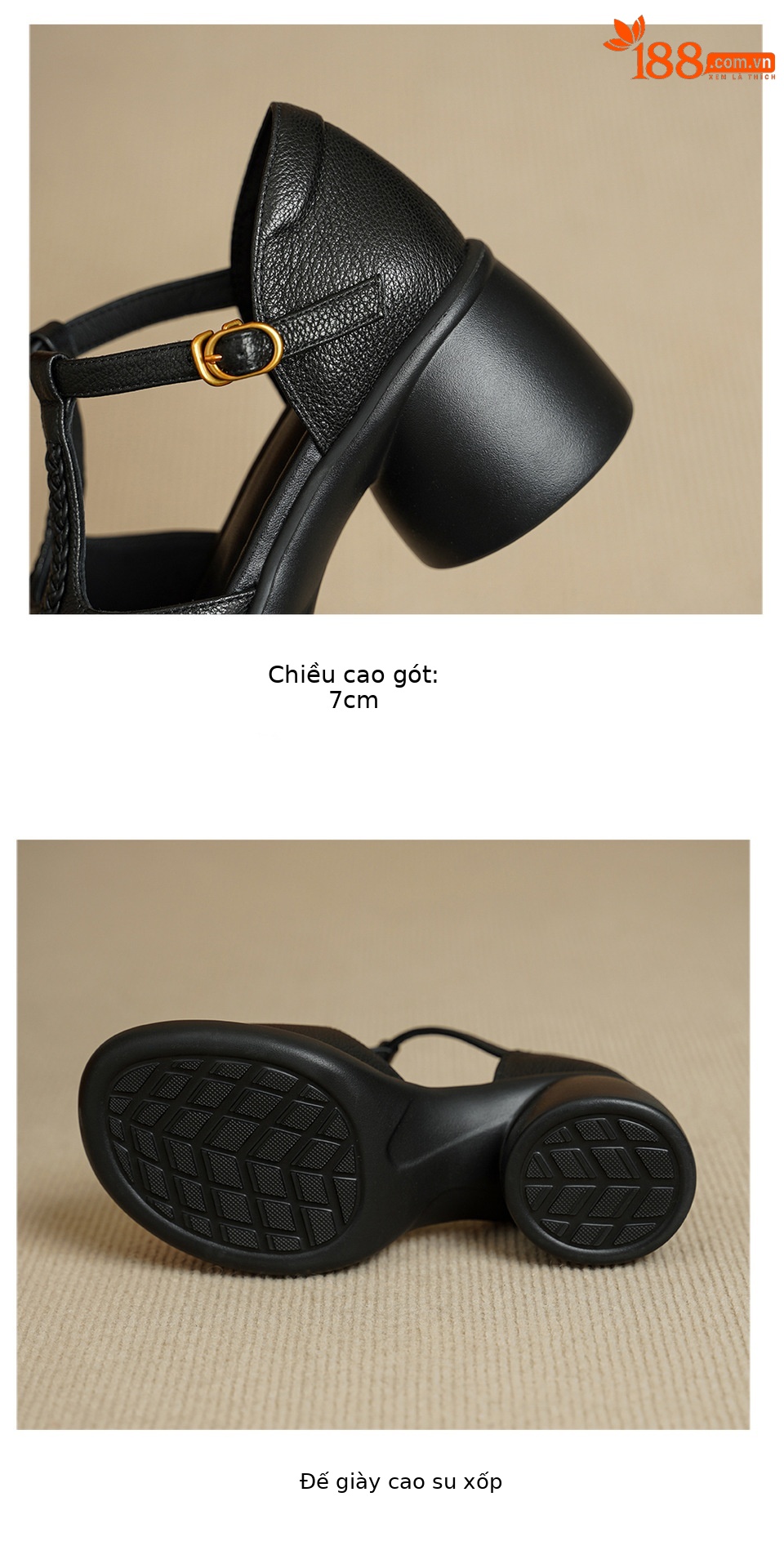 Sandal cao gót nữ quai ngang da cừu gót dày 7 cm, kiểu dáng thời trang — đen chi tiết 16