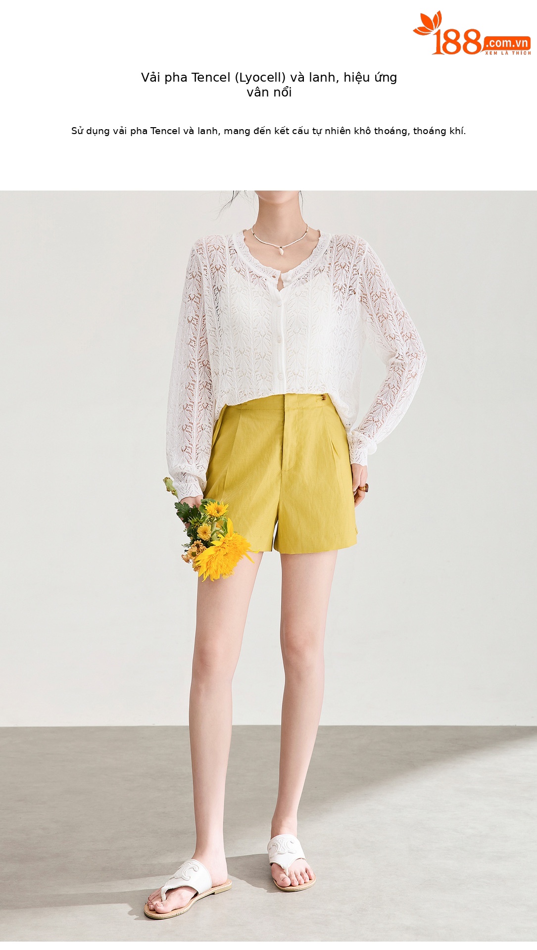 Quần short nữ cạp cao dây buộc phong cách quốc phong rộng thùng thình đính cườm — Xanh lông mòng đen chi tiết 5