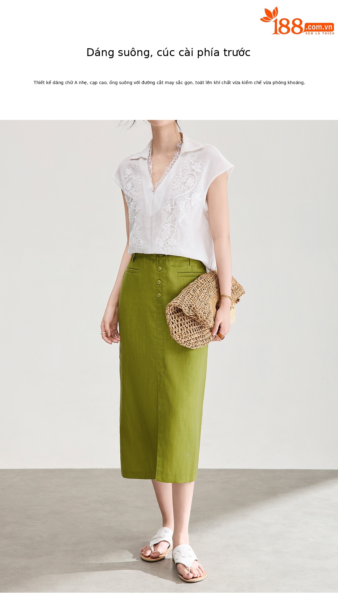 Chân váy xếp ly nữ xòe chất liệu tencel linen thoáng mát — Màu gai dầu thô chi tiết 5