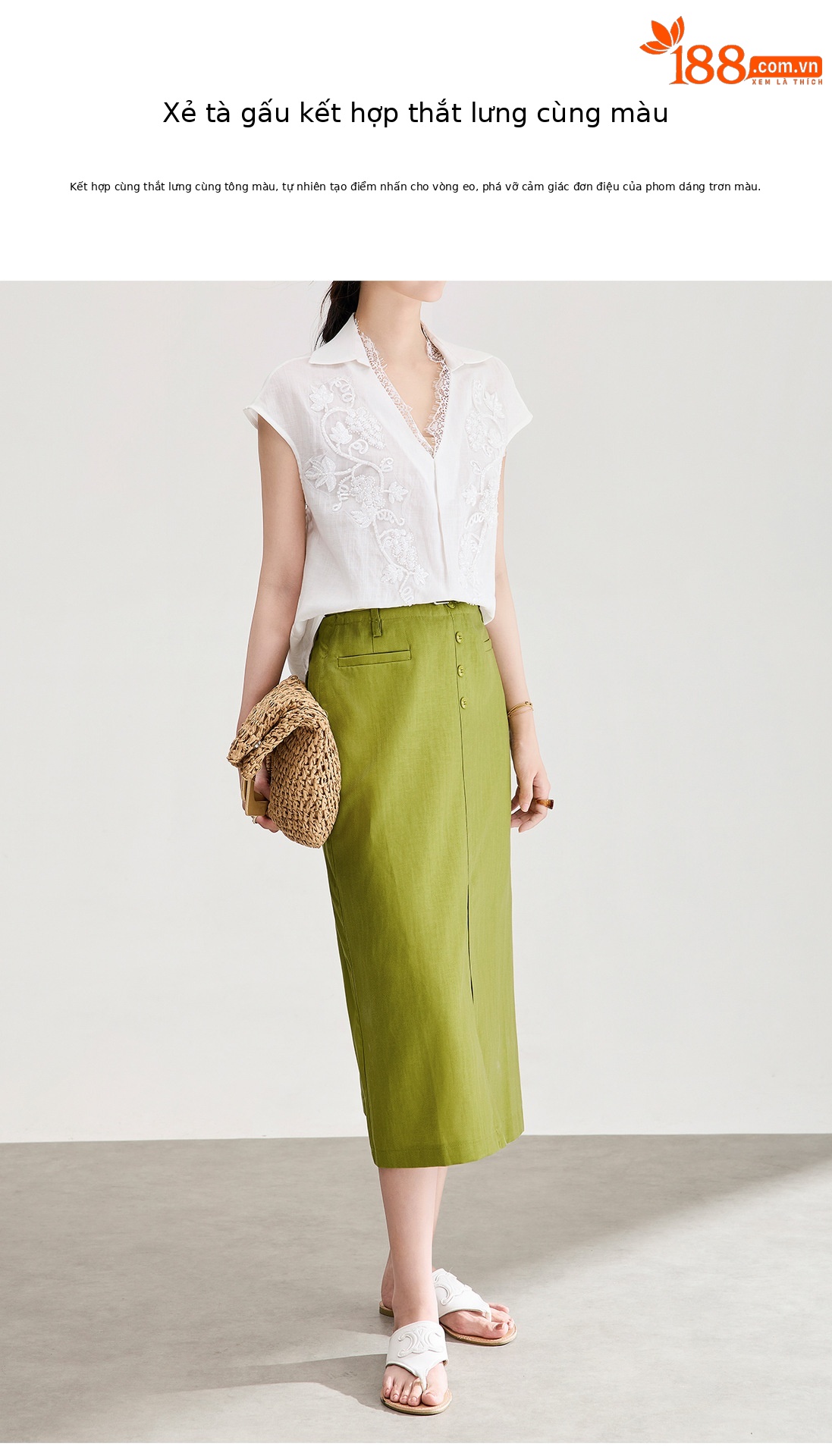 Chân váy xếp ly nữ xòe chất liệu tencel linen thoáng mát — Màu gai dầu thô chi tiết 6