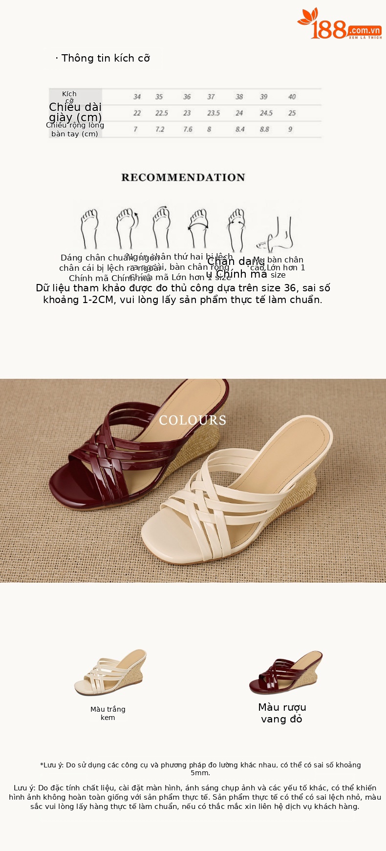 Dép sandal nữ quai chữ V mũi vuông hở ngón đế xuồng cao gót 5 cm — Rượu vang đỏ, màu trắng ngà chi tiết 3