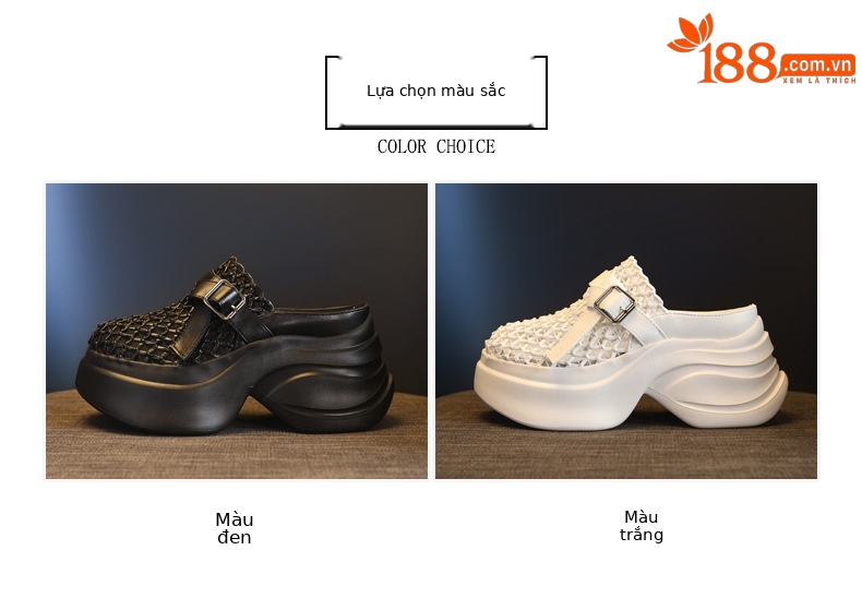 Dép mule nữ đế dày khóa thắt lưng, hở gót, phong cách loafer không gót — màu đen, màu trắng chi tiết 2