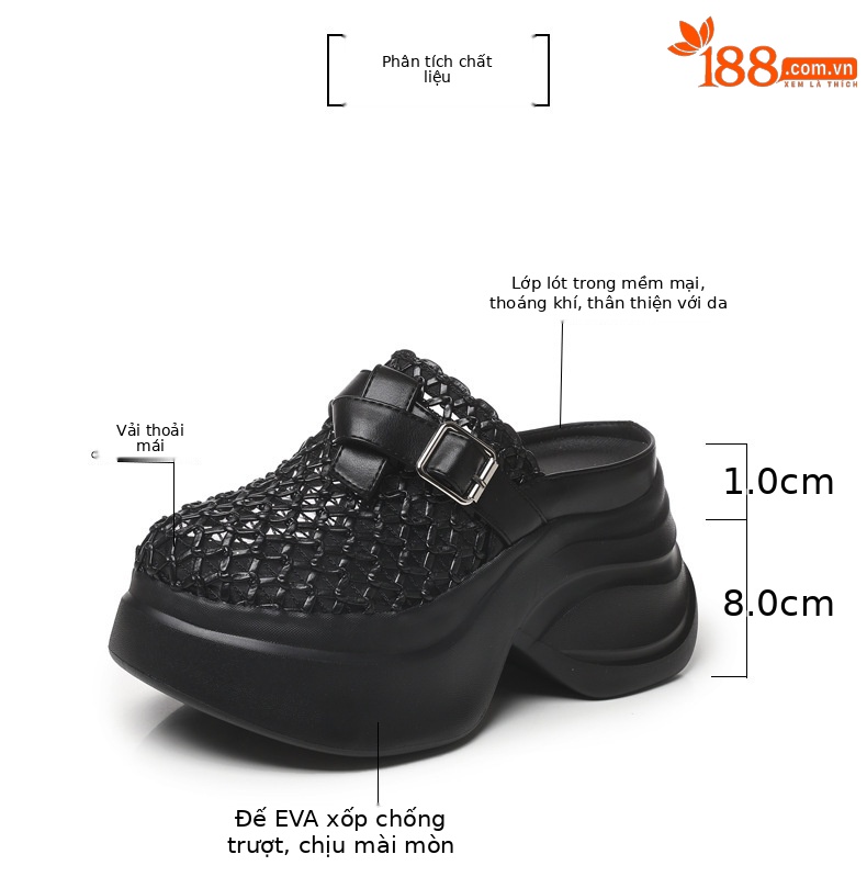 Dép mule nữ đế dày khóa thắt lưng, hở gót, phong cách loafer không gót — màu đen, màu trắng chi tiết 3