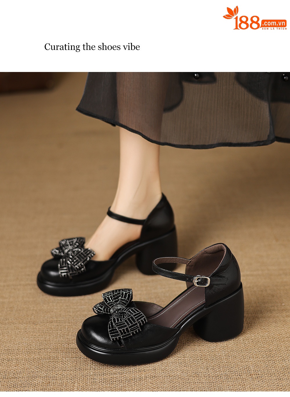 Sandal cao gót nữ mũi nhọn quai ngang đế dày gót 7 cm — đen chi tiết 7
