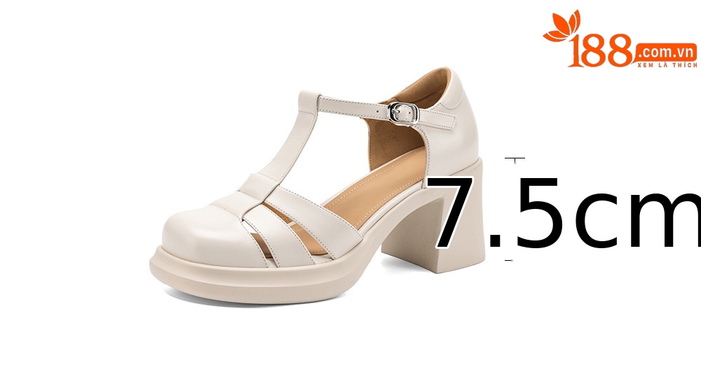 Sandal nữ cao gót phong cách La Mã, mũi kín gót kín, đế dày da bò, gót 7 cm — đen chi tiết 5