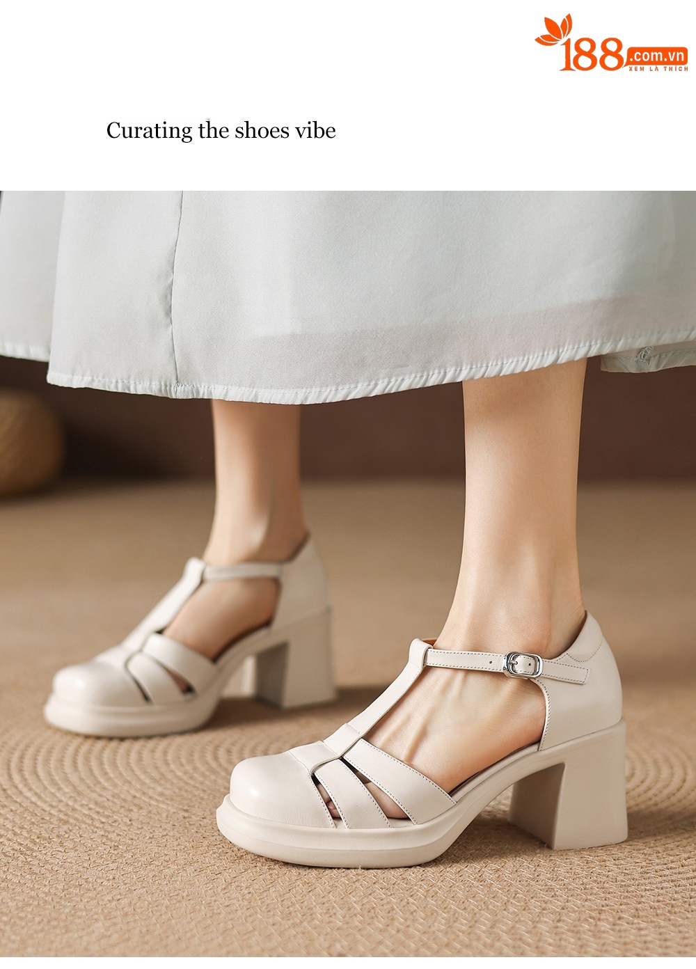 Sandal nữ cao gót phong cách La Mã, mũi kín gót kín, đế dày da bò, gót 7 cm — đen chi tiết 13