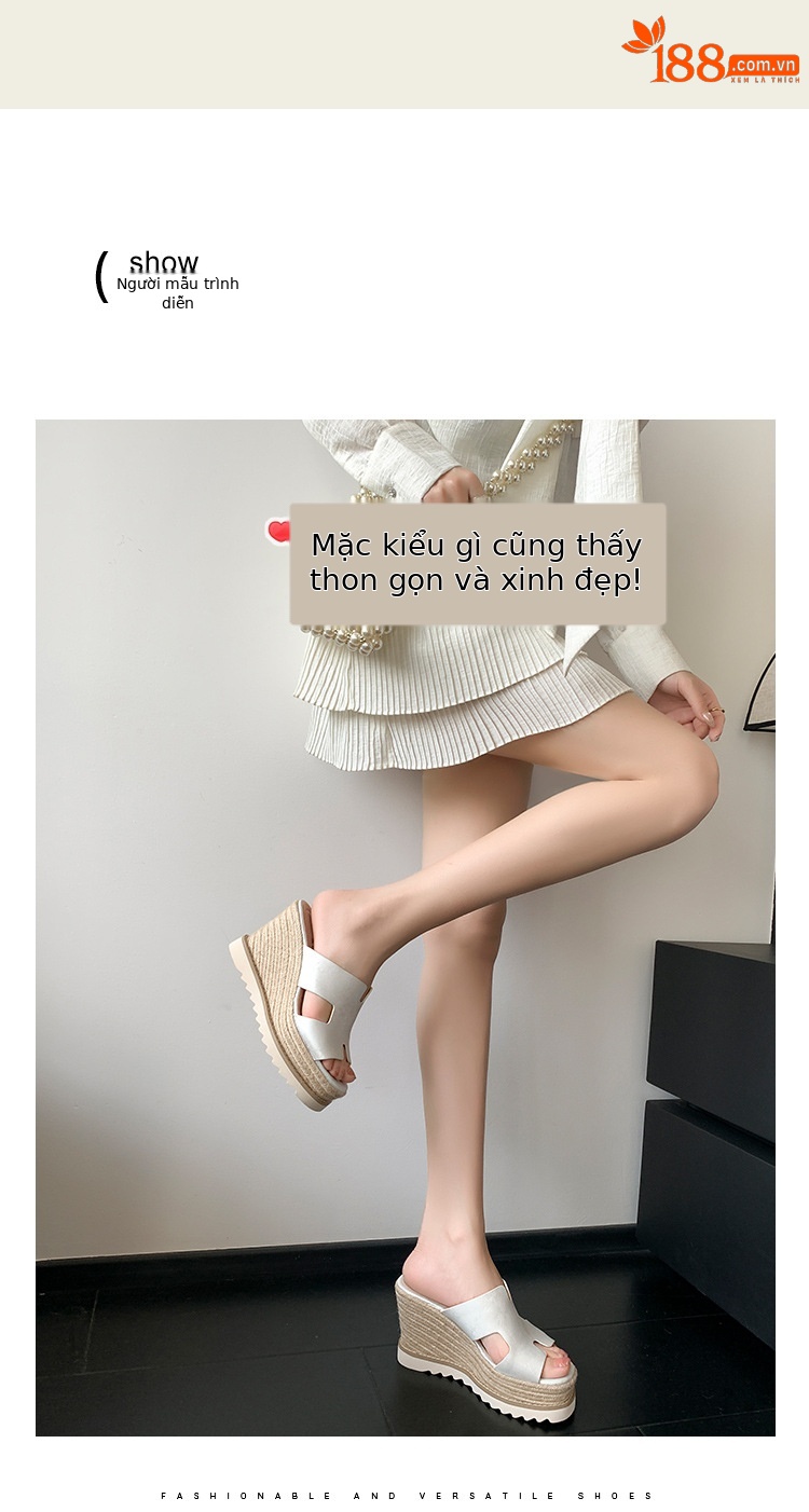 Sandal cao gót nữ hở mũi đế xuồng bện cói da bò thật — màu be, màu hồng, màu xanh huỳnh quang chi tiết 2