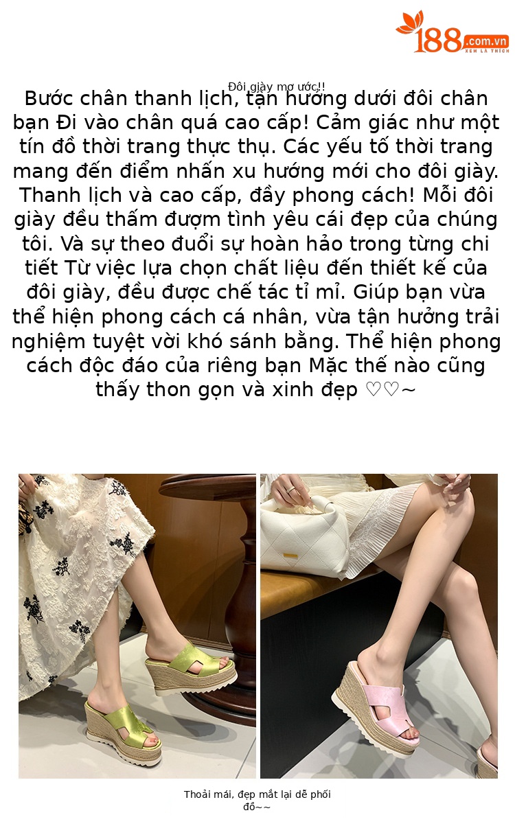 Sandal cao gót nữ hở mũi đế xuồng bện cói da bò thật — màu be, màu hồng, màu xanh huỳnh quang chi tiết 1