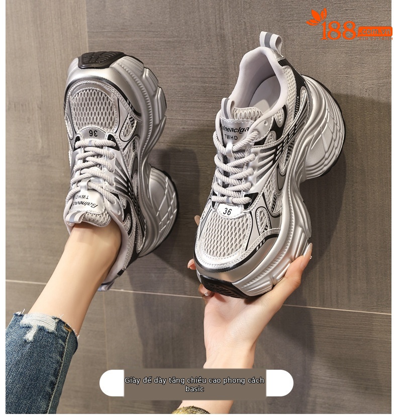 Giày sneaker nữ đế dày tăng chiều cao lưới thoáng khí phong cách dad shoes — xanh lam chi tiết 1