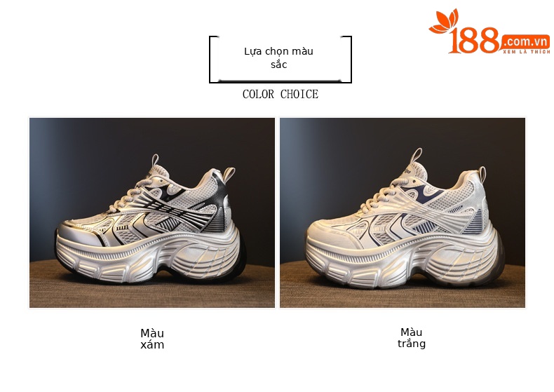Giày sneaker nữ đế dày tăng chiều cao lưới thoáng khí phong cách dad shoes — xanh lam chi tiết 2