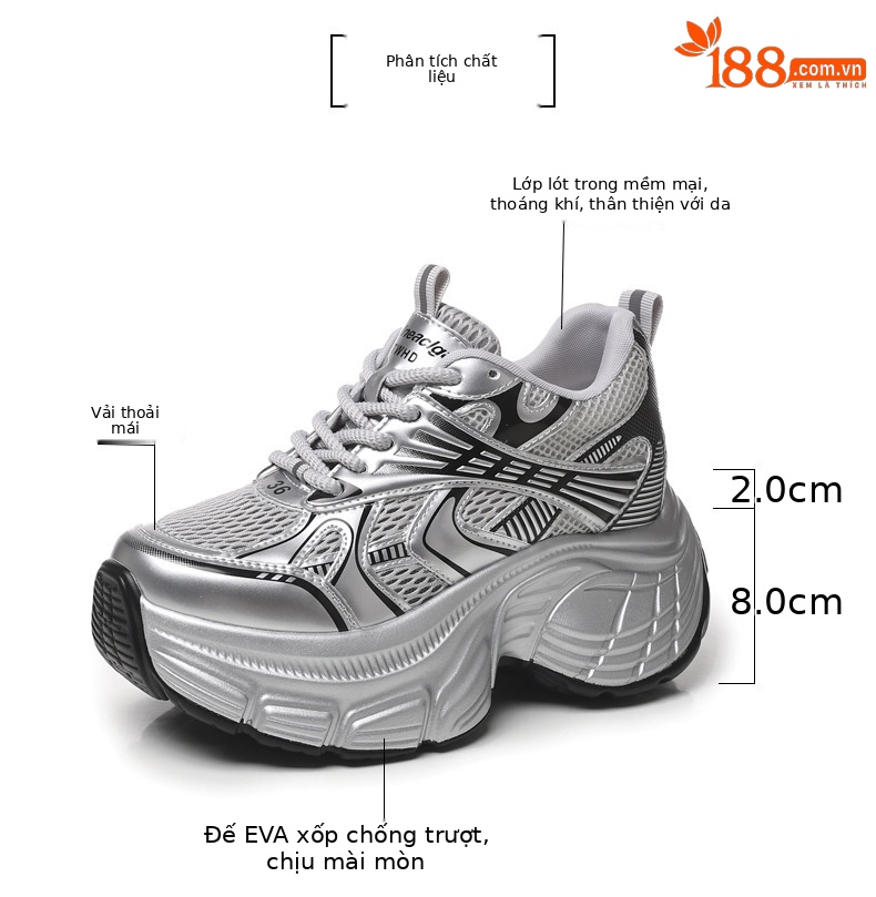 Giày sneaker nữ đế dày tăng chiều cao lưới thoáng khí phong cách dad shoes — xanh lam chi tiết 3