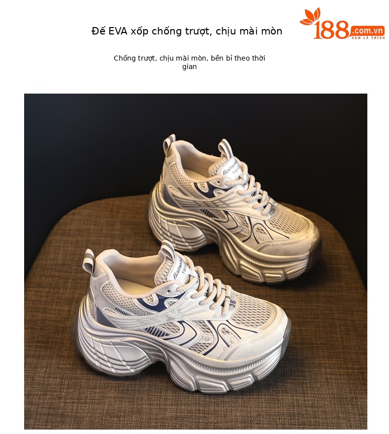 Giày sneaker nữ đế dày tăng chiều cao lưới thoáng khí phong cách dad shoes — xanh lam chi tiết 10