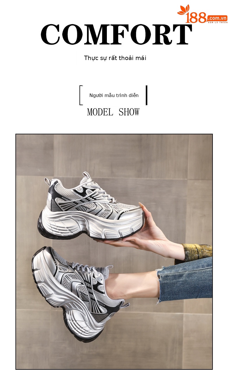 Giày sneaker nữ đế dày tăng chiều cao lưới thoáng khí phong cách dad shoes — xanh lam chi tiết 11