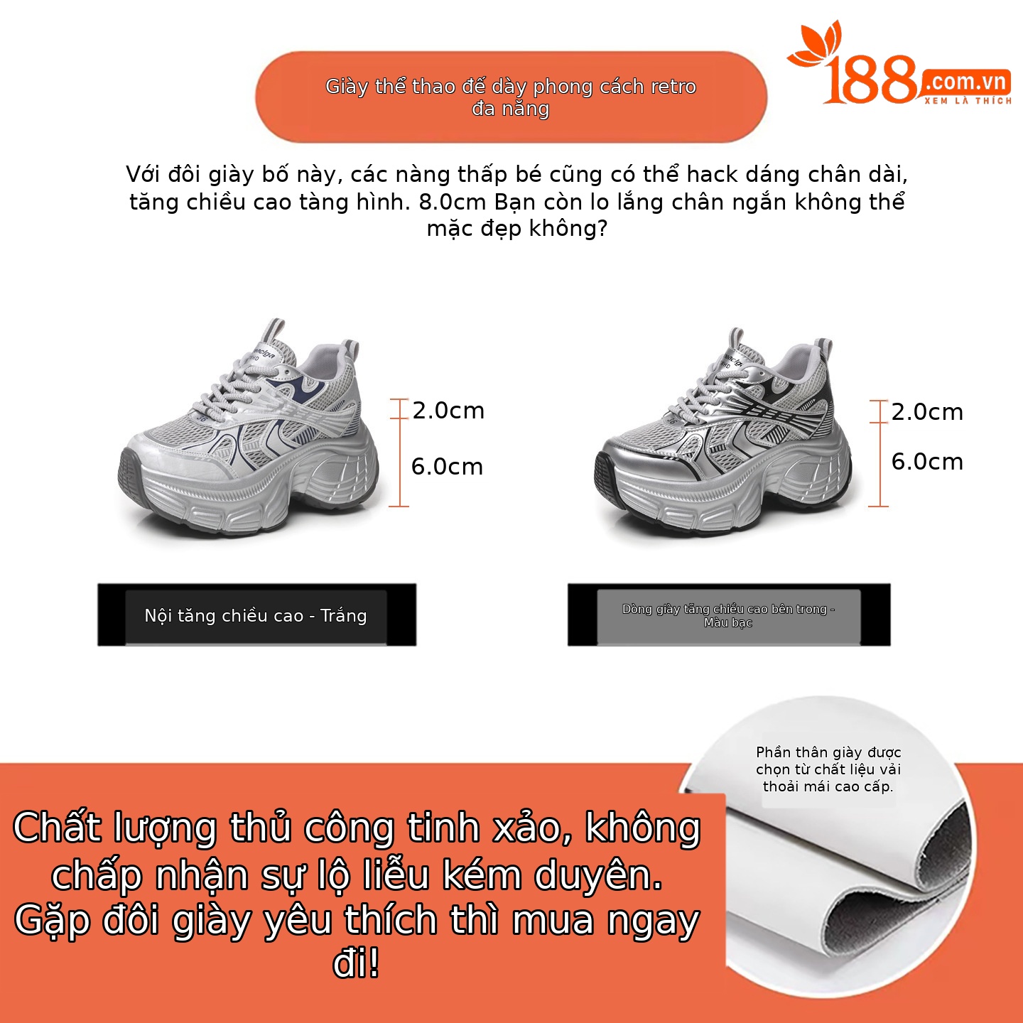 Giày sneaker nữ đế dày tăng chiều cao lưới thoáng khí phong cách dad shoes — xanh lam