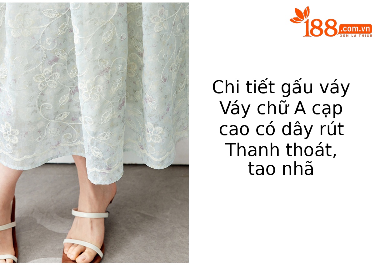 Đầm maxi nữ thêu hoa tay ngắn quá gối mùa hè 2026 — màu xanh nhạt chi tiết 7