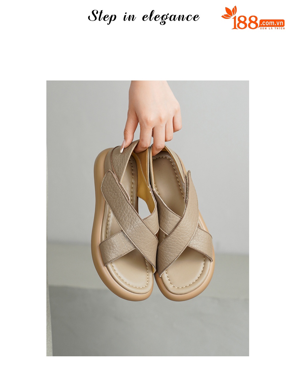 Sandal nữ hở mũi đế dày da cừu phong cách đơn giản, quai dán tiện lợi — màu be chi tiết 2