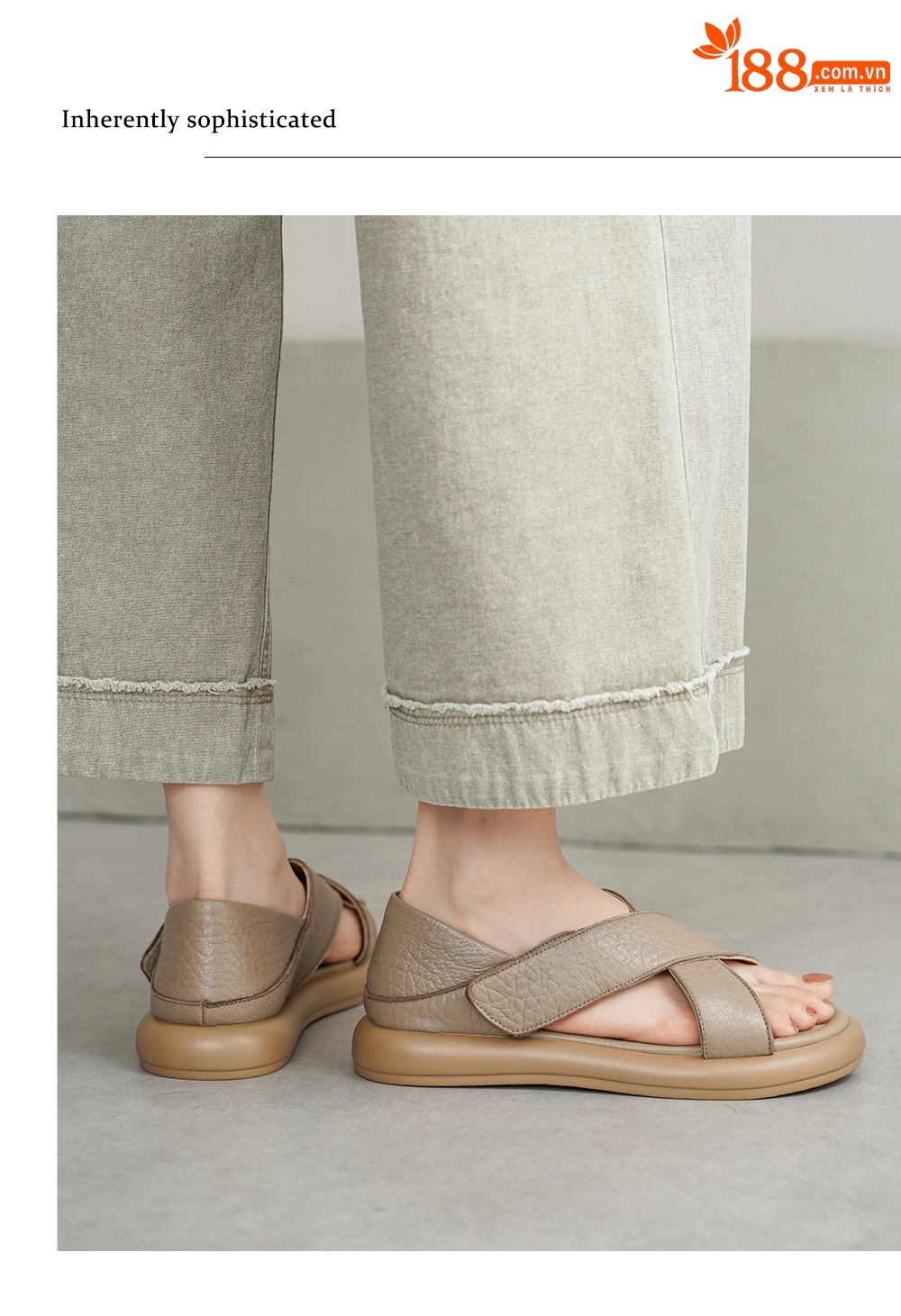 Sandal nữ hở mũi đế dày da cừu phong cách đơn giản, quai dán tiện lợi — màu be chi tiết 10