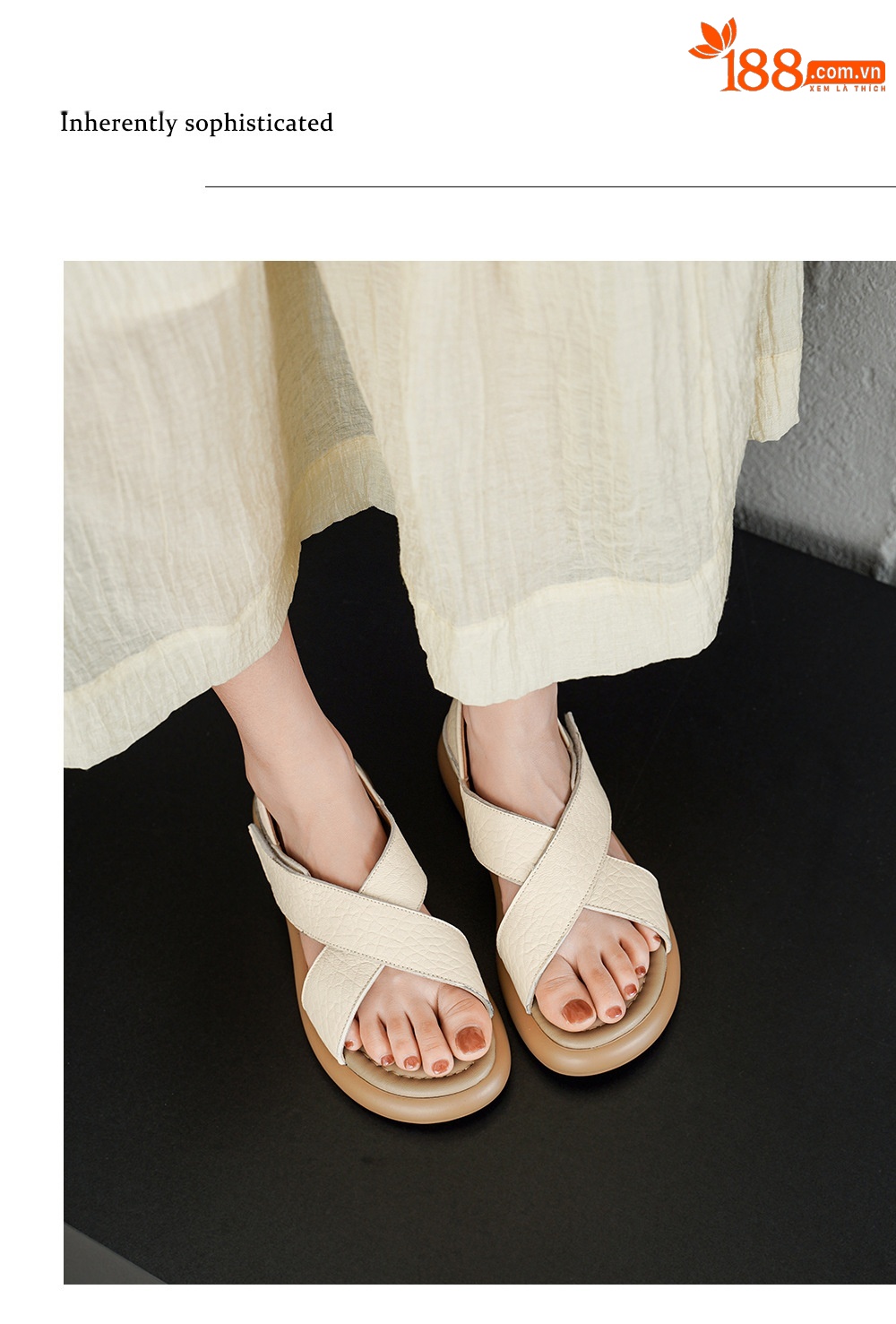 Sandal nữ hở mũi đế dày da cừu phong cách đơn giản, quai dán tiện lợi — màu be chi tiết 13