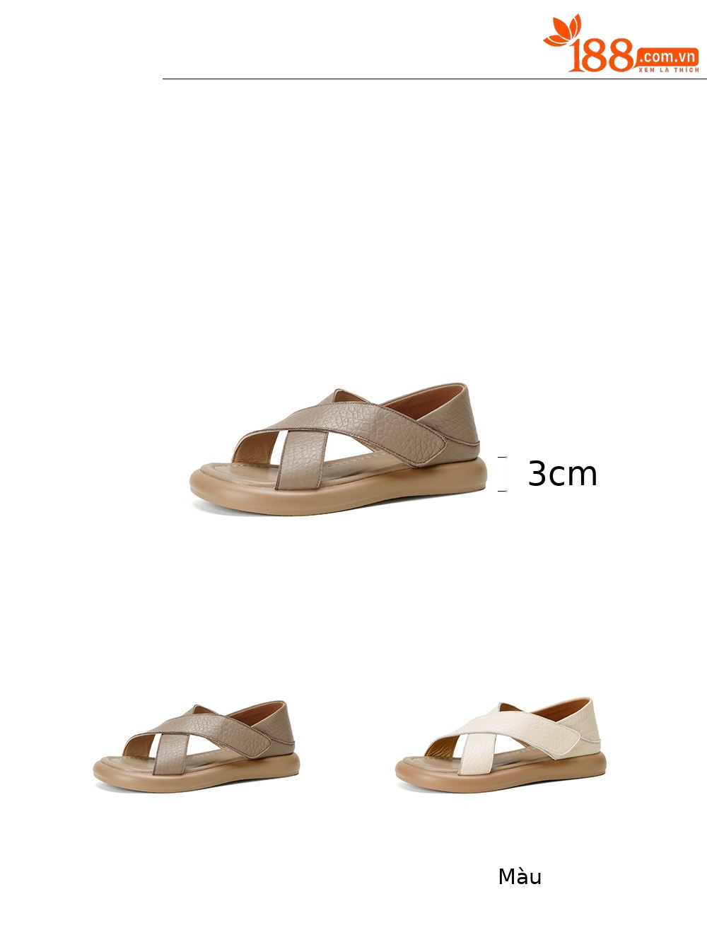 Sandal nữ hở mũi đế dày da cừu phong cách đơn giản, quai dán tiện lợi — màu be chi tiết 3