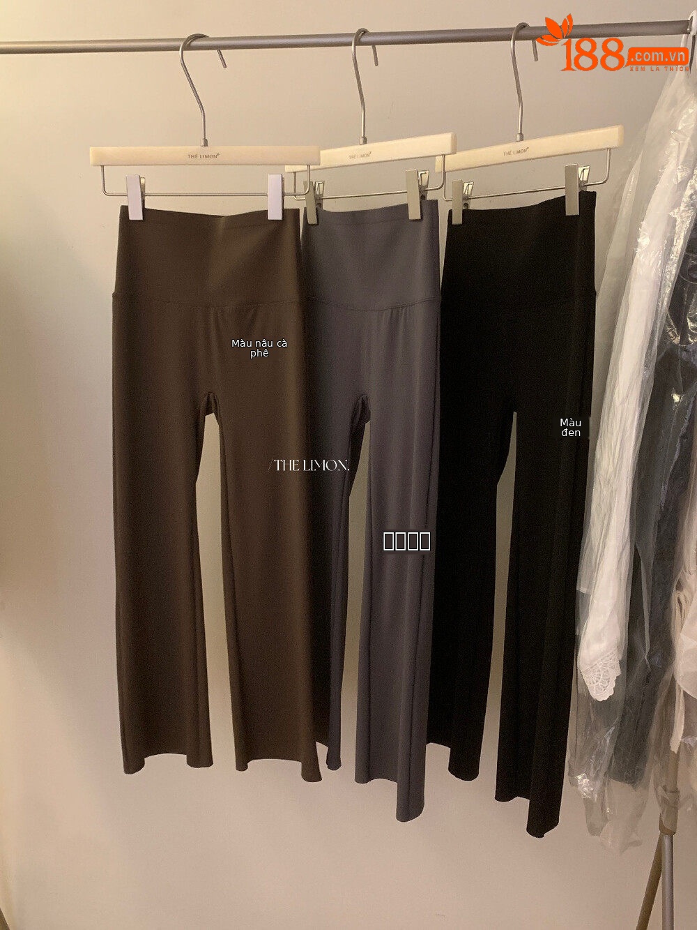 Quần legging yoga nữ cạp cao ống loe nhẹ dài 7 phân co giãn — màu đen, Màu cà phê, Xám khói chi tiết 2