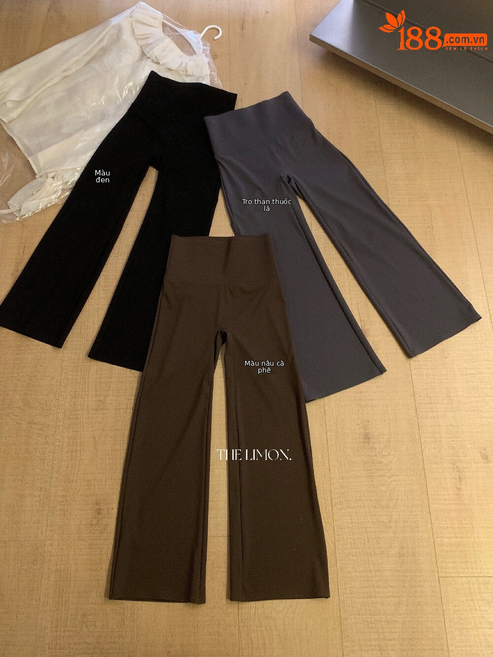 Quần legging yoga nữ cạp cao ống loe nhẹ dài 7 phân co giãn — màu đen, Màu cà phê, Xám khói chi tiết 13