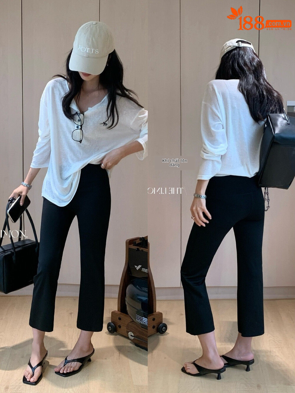Quần legging yoga nữ cạp cao ống loe nhẹ dài 7 phân co giãn — màu đen, Màu cà phê, Xám khói chi tiết 32