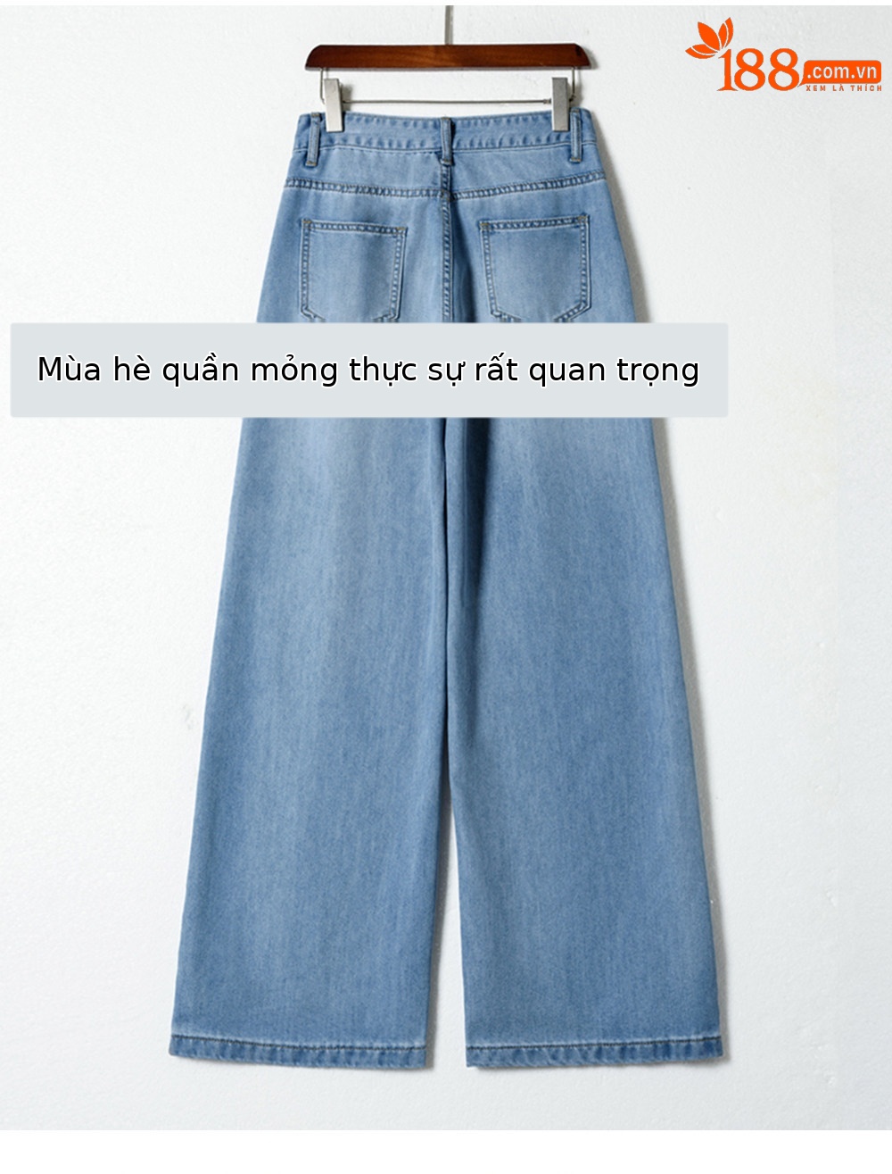 Quần jean ống rộng nữ cạp cao vải lụa mỏng mùa hè — Vintage màu xanh mở rộng chi tiết 7