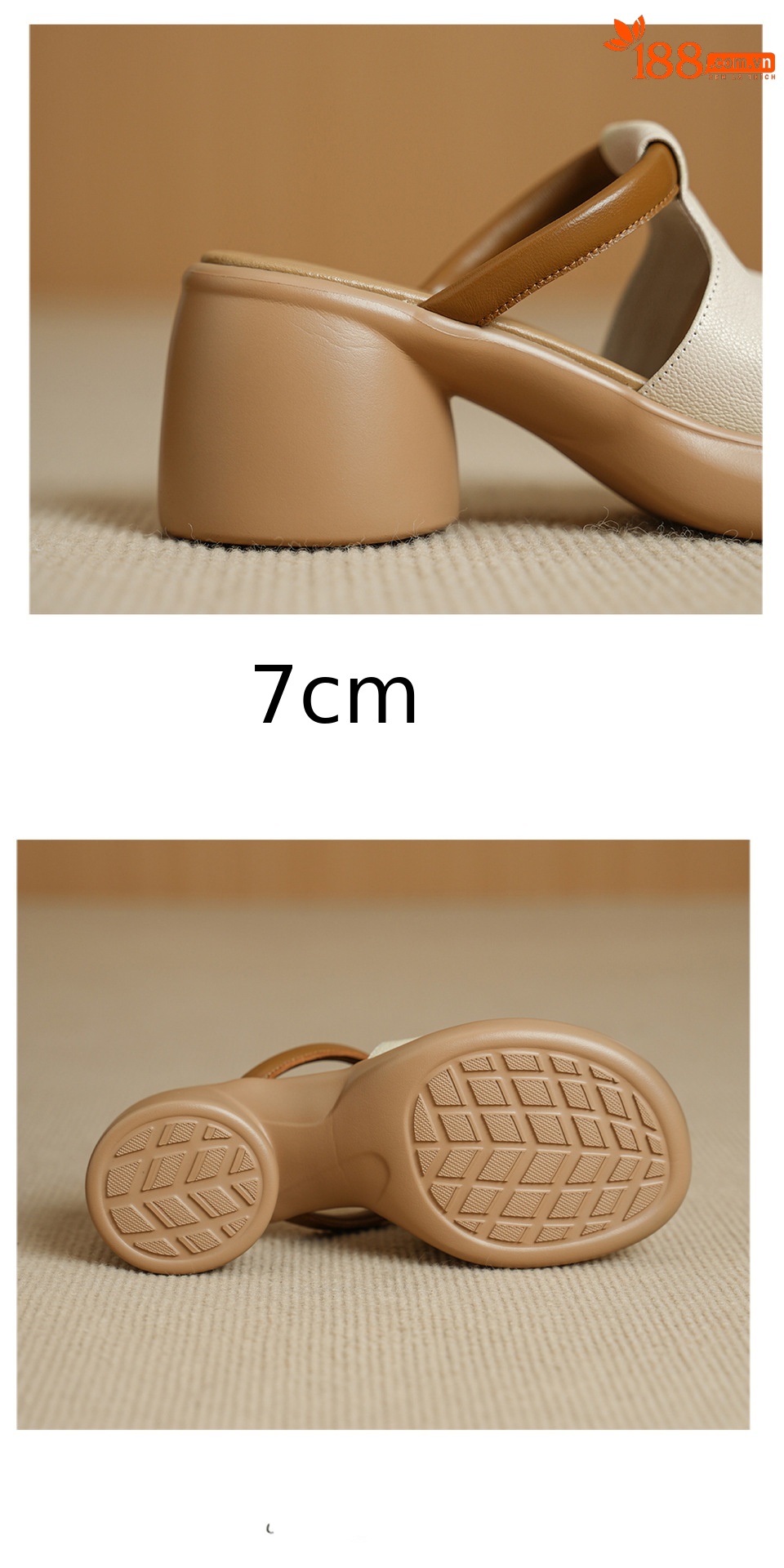 Sandal nữ hở mũi gót vuông đế dày da dê cao cấp — màu trắng ngà chi tiết 16