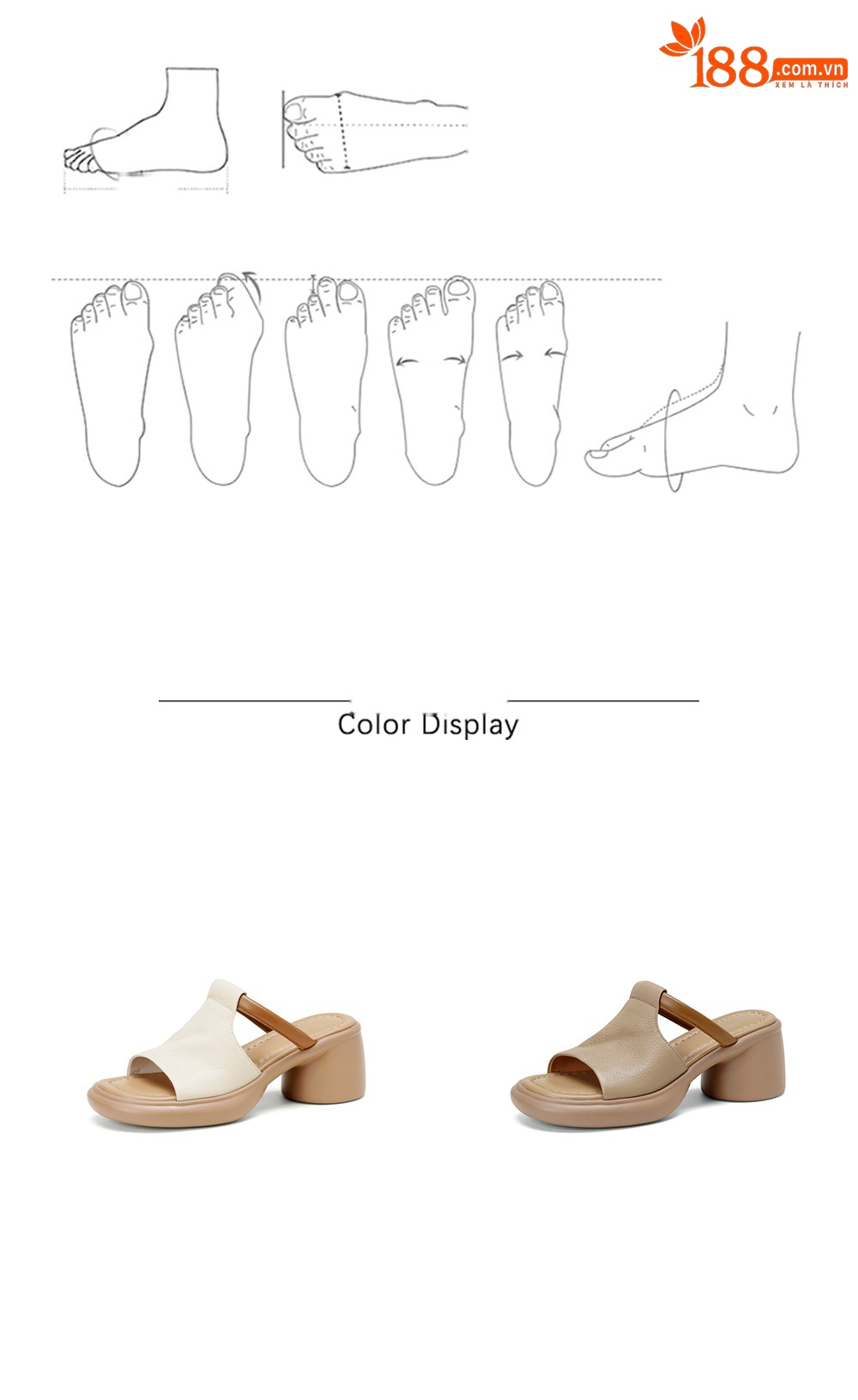 Sandal nữ hở mũi gót vuông đế dày da dê cao cấp — màu trắng ngà chi tiết 4