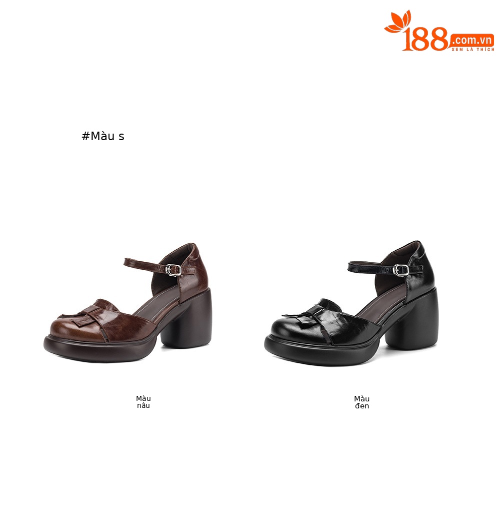 Sandal cao gót nữ mũi hở quai ngang gót vuông 7 cm — màu nâu chi tiết 4
