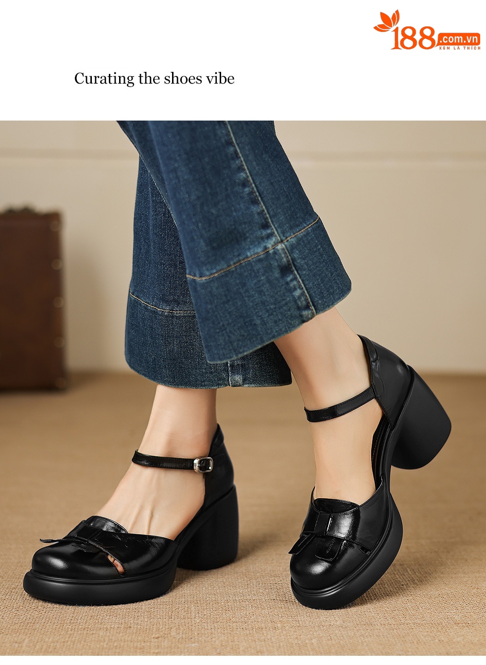Sandal cao gót nữ mũi hở quai ngang gót vuông 7 cm — màu nâu chi tiết 9