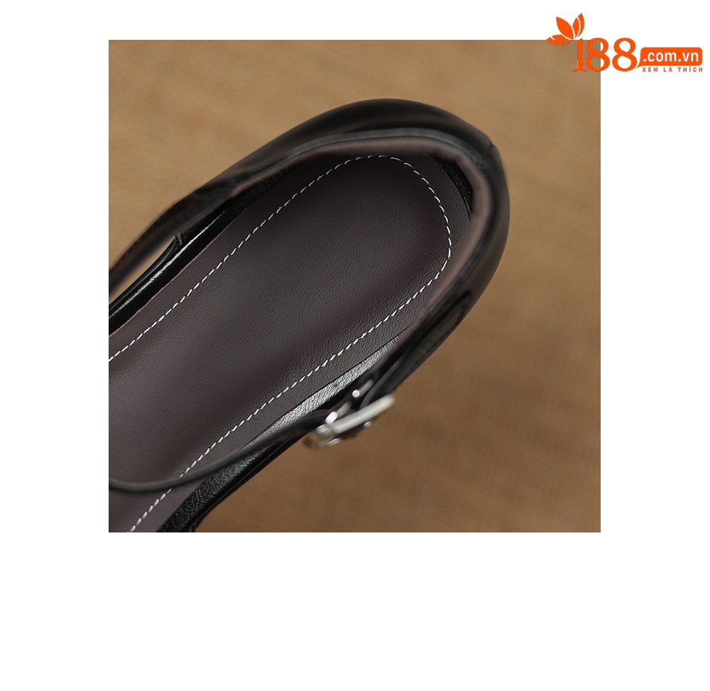 Sandal cao gót nữ mũi hở quai ngang gót vuông 7 cm — màu nâu chi tiết 23