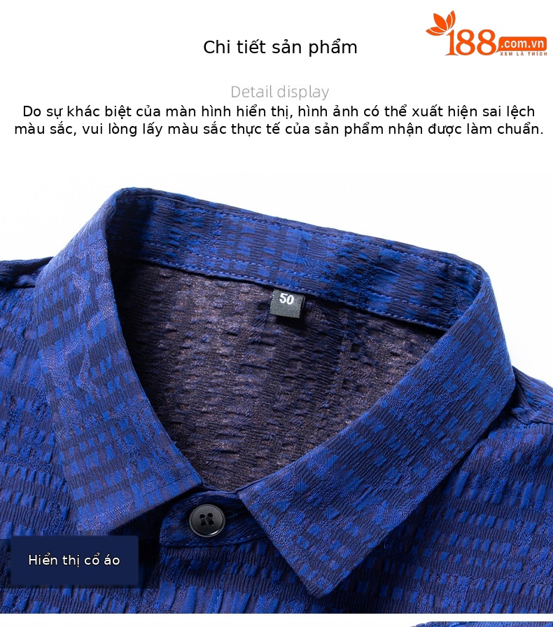 Áo sơ mi ngắn tay nam lụa tơ tằm 100% Mulberry Silk họa tiết jacquard Corinthian — Xanh da trời2635 chi tiết 13