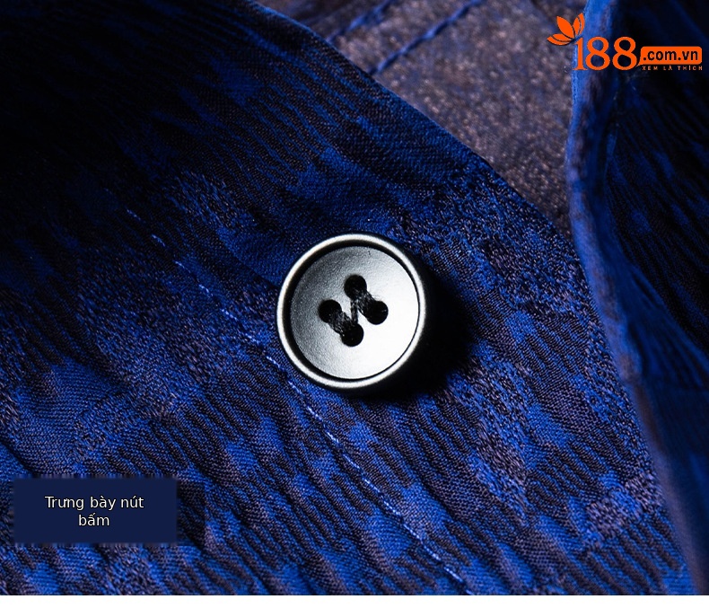 Áo sơ mi ngắn tay nam lụa tơ tằm 100% Mulberry Silk họa tiết jacquard Corinthian — Xanh da trời2635 chi tiết 15