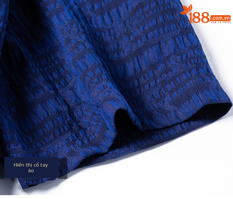 Áo sơ mi ngắn tay nam lụa tơ tằm 100% Mulberry Silk họa tiết jacquard Corinthian — Xanh da trời2635 chi tiết 16