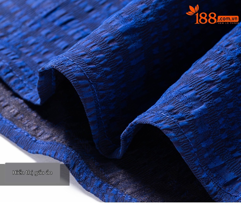 Áo sơ mi ngắn tay nam lụa tơ tằm 100% Mulberry Silk họa tiết jacquard Corinthian — Xanh da trời2635 chi tiết 17