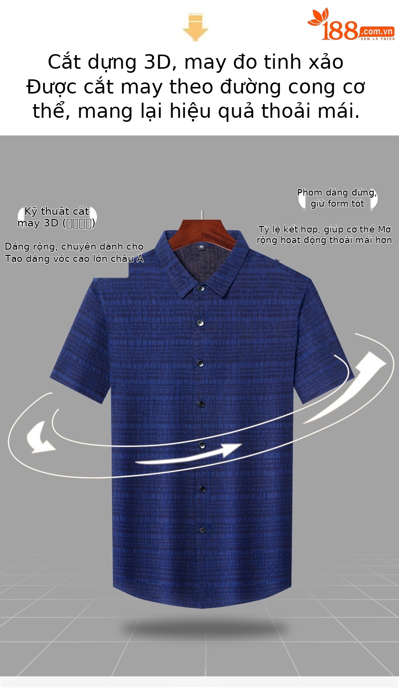 Áo sơ mi ngắn tay nam lụa tơ tằm 100% Mulberry Silk họa tiết jacquard Corinthian — Xanh da trời2635 chi tiết 6