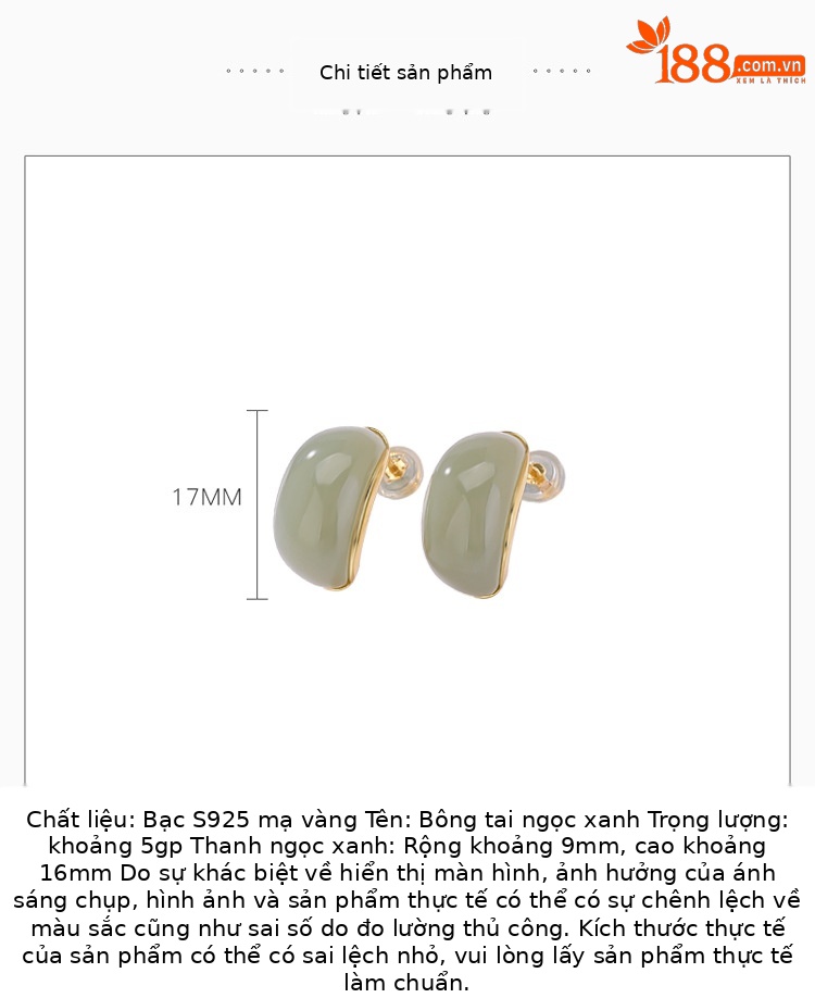 Bông tai bạc S925 đính ngọc Thanh Hòa Thạch tự nhiên hình học — Cặp đôi chi tiết 2