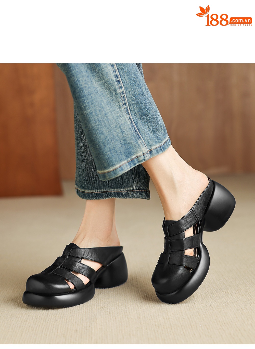 Sandal cao gót nữ mũi hở phong cách La Mã đế dày 6 cm — đen chi tiết 13