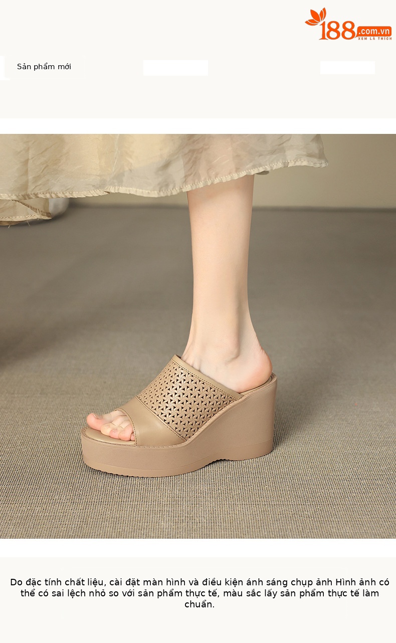 Dép sandal nữ quai chữ V đế xuồng cao gót 9 cm, phối váy dạo phố — màu trắng ngà, màu mơ chi tiết 1