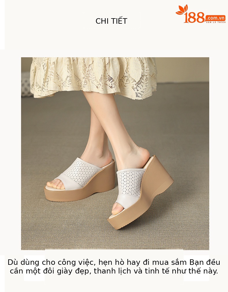 Dép sandal nữ quai chữ V đế xuồng cao gót 9 cm, phối váy dạo phố — màu trắng ngà, màu mơ chi tiết 2