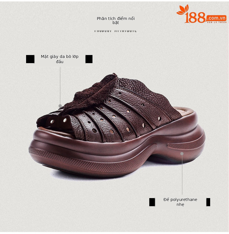 Sandal cao gót nữ quai ngang đế xuồng da thật phong cách cổ điển — màu be chi tiết 3